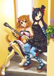  akiyama_mio animal_ears black_eyes black_hair blue_legwear brown_eyes brown_hair cat_ears cat_tail don't_say_&quot;lazy&quot; dress fingerless_gloves flower frills gloves guitar hat hirasawa_yui instrument k-on! legs long_hair multiple_girls pantyhose plant platform_footwear sanmi_tenten short_hair sitting sitting_on_stairs stairs tail top_hat yellow_legwear 