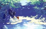  1girl alice_margatroid blonde_hair buront crossover elf elvaan emu_(losspass) final_fantasy final_fantasy_xi fishing fishing_rod hairband nature pointy_ears short_hair the_iron_of_yin_and_yang touhou water white_hair 
