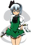  black_hairband dress dress_lift flower hairband hitodama konpaku_youmu konpaku_youmu_(ghost) ribbon sheath sheathed short_hair solo sword toudori touhou weapon 