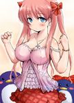  bird blue_eyes bow bracelet breasts casual cleavage earrings etopen hair_bow haramura_nodoka jewelry large_breasts long_hair minato_satoi necklace penguin pink_hair saki skirt solo strap_slip stuffed_animal stuffed_penguin stuffed_toy twintails 