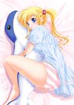  bad_id bad_pixiv_id blonde_hair blue_eyes blush chemise hair_bobbles hair_ornament hug open_mouth original panties solo striped striped_panties stuffed_animal stuffed_toy tsubame_(minami_haruka) twintails underwear whale 