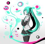  bad_id bad_pixiv_id closed_eyes detached_sleeves green_hair hatsune_miku highres hiraga_matsuri long_hair music singing skirt solo thighhighs twintails vocaloid zettai_ryouiki 