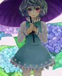  bad_id bad_pixiv_id flower heterochromia hydrangea purple_umbrella runa_(biscuit_union) short_hair solo tatara_kogasa touhou umbrella 