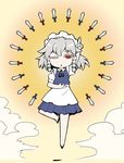  :&lt; bad_id bad_pixiv_id braid chibi colored_eyelashes eyelashes floating full_body highres izayoi_sakuya knife one_eye_closed pointing short_hair silver_hair solo standing standing_on_one_leg touhou twin_braids ume_(noraneko) 