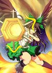  aiming_at_viewer arm_cannon bow brown_hair chaigidhiell eyes highres long_hair red_eyes reiuji_utsuho solo touhou weapon wings 