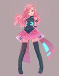  ahoge boots legs long_hair neon_trim pink_hair sakuwatari_chiyo simple_background solo thigh_boots thighhighs utau weno zettai_ryouiki 