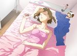  amami_haruka bad_id bad_pixiv_id bed bedroom brown_hair camisole closed_eyes digital_media_player earphones handheld_game_console idolmaster idolmaster_(classic) indoors ipod nintendo_ds nonowa panties pillow product_placement sleeping solo thesale underwear 