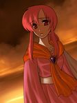  74 cape dress ethlin_(fire_emblem) fire_emblem fire_emblem:_seisen_no_keifu pink_hair ponytail red_eyes solo 