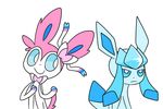  ambiguous_gender animated duo eeveelution frown glaceon nintendo plain_background pok&eacute;mon robosylveon smile sylveon video_games white_background 