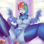 anthro breasts clothing dragroon equine female flipping_the_bird friendship_is_magic hi_res legwear looking_at_viewer mammal my_little_pony nipples pegasus rainbow_dash_(mlp) solo stockings thong tongue tongue_out wings 