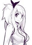  breasts cleavage fairy_tail hair_ribbon large_breasts long_hair lucy_heartfilia one_side_up ribbon sho-n-d sketch sleeveless smile solo 