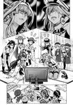  6+girls ? anger_vein bismarck_(kantai_collection) comic commentary_request controller fighting game_console game_controller greyscale haruna_(kantai_collection) hat hiei_(kantai_collection) highres kantai_collection kirishima_(kantai_collection) kongou_(kantai_collection) long_hair military military_uniform monochrome multiple_girls munmu-san no_legwear nontraditional_miko playing_games playstation_3 prinz_eugen_(kantai_collection) short_hair sweatdrop television thighhighs translation_request u-511_(kantai_collection) uniform video_game z1_leberecht_maass_(kantai_collection) z3_max_schultz_(kantai_collection) 