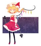  ascot black_legwear blonde_hair closed_eyes crystal dress flandre_scarlet frilled_skirt frills full_body hat mary_janes pantyhose phantasmic ribbon shoes side_ponytail skirt sky solo star star_(sky) thighhighs touhou transparent_background wings wrist_cuffs 