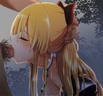  bare_shoulders blonde_hair blush bow choker closed_eyes cum cum_in_mouth deepthroat fellatio forced from_side granblue_fantasy hair_bow hand_on_another's_head irrumatio izumi_arima long_hair oral penis ponytail profile pubic_hair solo_focus sweat vira_lilie 