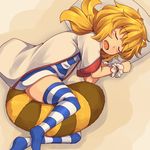  animal_ears blonde_hair closed_eyes kiyomiya_hikari kuromiya long_hair original raccoon_tail sleeping solo striped striped_legwear tail thighhighs 