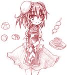  bandages cuffs dango double_bun food ibaraki_kasen monochrome sakura_mochi shackles sketch skewer solo sweets tabard touhou wagashi yuran_(kuen-hien) 