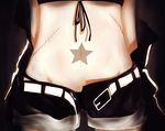  1girl belt black_rock_shooter black_rock_shooter_(character) close-up female highres midriff navel scar solo star stomach undone 
