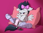  2015 balls blush bow clothing cub dock equine feral friendship_is_magic girly hair half-closed_eyes hi_res lying male mammal my_little_pony on_back panties pegasus pillow pusspuss rumble_(mlp) sex_toy socks solo spread_legs spreading tears underwear vibrator wings young 