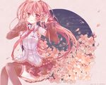  2015 artist_name cherry_blossoms dated detached_sleeves hatsune_miku long_hair mikoto1029 necktie pink_hair sakura_miku sitting skirt solo thighhighs twintails very_long_hair vocaloid 