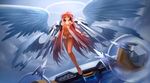  ahoge bad_id bad_pixiv_id bare_legs barefoot breasts cleavage from_below green_eyes halo highres ikaros large_breasts long_hair looking_at_viewer machinery multiple_wings navel parted_lips pink_hair solo sora_no_otoshimono very_long_hair white_wings wings zhuore_zhi_hen 
