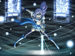  aono_miki card crossover cure_berry fresh_precure! hologram kamen_rider kamen_rider_blade_(series) light_particles parody precure purple_hair sword thighhighs tj-type1 weapon zettai_ryouiki 