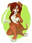  anthro breasts canine crossed_legs hair kneeling lonmo mammal paws two_tone 