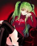  c.c. code_geass cosplay creayus crossed_legs fate/stay_night fate_(series) green_hair long_hair looking_at_viewer md5_mismatch no_panties ribbon smile solo thighhighs toosaka_rin toosaka_rin_(cosplay) twintails yellow_eyes 