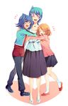  1boy 2girls ahoge apron blush cardfight!!_vanguard closed_eyes family full_body group_hug hug jewelry long_hair mature mother_and_daughter mother_and_son motherly multiple_girls nauchi necklace orange_hair ponytail sendou_aichi sendou_emi sendou_shizuka short_hair skirt 