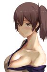  breasts brown_eyes brown_hair cleavage crying hews_hack highres kaga_(kantai_collection) kantai_collection large_breasts looking_at_viewer short_hair side_ponytail signature simple_background solo tears white_background 