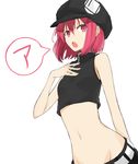  :o a ariaria_(netsuki) bare_shoulders cabbie_hat hand_on_own_chest hat midriff miruto_netsuki navel open_mouth original pink_eyes pink_hair short_hair sleeveless solo white_background 