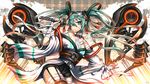  alternate_costume aqua_eyes aqua_hair bandage_over_one_eye bandages commentary_request gia hatsune_miku long_hair solo sword thighhighs twintails vocaloid weapon 