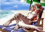  beach breasts diaboso female fish looking_at_viewer marine nude pinup pose seaside shark solo 