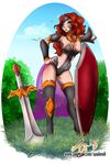  anime armor azaleesh chick female jewels knight lassie locks plate sassy shield sword weapon 