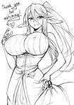  animal_ears breasts centaur centorea_shianus covered_nipples cowboy_shot greyscale hand_on_hip horse_ears huge_breasts impossible_clothes impossible_shirt long_hair monochrome monster_girl monster_musume_no_iru_nichijou pas_(paxiti) ponytail shirt sidelocks sketch skirt sleeveless solo thank_you 