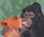  ambiguous_gender blush disney drooling feline female feral feral_on_feral french_kissing fur gorilla kissing lion mammal messy nala nude open_mouth primate saliva sharp_teeth size_difference teeth the_lion_king ungulatr 