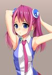  armpits blue_eyes hand_behind_head hiiragi_yuzu necktie pink_hair school_uniform short_twintails sleeveless solo takocha twintails yuu-gi-ou yuu-gi-ou_arc-v 