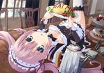  bad_id bad_pixiv_id bangs blush bow bowtie breasts breasts_apart cake chair cleavage cup curtains door downblouse dutch_angle english expressionless food food_writing frills fruit full_body green_eyes hair_between_eyes half_updo highres holding ice_cream indoors ketchup long_sleeves looking_at_viewer lying maid maid_headdress medium_breasts moe2015 omurice on_back on_table open_mouth original perspective pink_hair plate ribbon saucer shadow shoes short_hair solo strawberry strawberry_shortcake sundae table tareme teacup teapot thighhighs tiered_tray tomato tsukamoto_rinichirou twintails upside-down wafer_stick white_legwear window zettai_ryouiki 