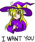  blonde_hair english hat i_want_you kirisame_marisa kirisame_marisa_(pc-98) long_hair miera pointing pointing_at_viewer touhou touhou_(pc-98) uncle_sam witch_hat yellow_eyes 