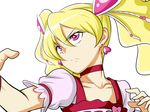  blonde_hair choker cure_peach earrings fighting_stance fresh_precure! hair_ornament heart heart_earrings heart_hair_ornament jewelry koge9 long_hair magical_girl momozono_love pink_choker pink_eyes precure serious solo twintails 