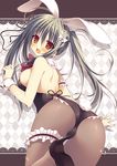  animal_ears ass bad_id bad_pixiv_id black_legwear bunny_ears bunny_tail bunnysuit detached_collar frills green_hair high_heels leg_garter long_hair oniku_(shimofuri-ke) original pantyhose ribbon solo tail twintails wrist_cuffs yellow_eyes 