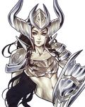  bad_deviantart_id bad_id breastplate flat_chest greyscale helmet horned_helmet kate_niemczyk league_of_legends long_hair midriff monochrome navel pauldrons shyvana solo upper_body 