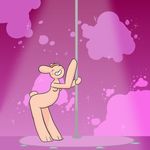  abstract_background animal_ears anthro blush breasts bunny_maloney candy_bunny dancing eyes_closed female fur lagomorph mammal piebunny pink_fur pole pole_dancing rabbit rabbit_ears smile solo teeth 