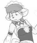  anthro biting_lip breasts cheek_tuft clothed clothing female front_view fur greyscale hair katie_(t-kay) long_hair looking_down maid_uniform mammal monochrome mouse rodent shoulder_tuft sketch t-kay tuft waist_ribbon 
