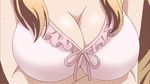 1girl animated animated_gif bouncing_breasts breast_hold breasts brown_hair cleavage female gokukoku_no_brynhildr head_out_of_frame large_breasts light_brown_hair screencap solo sweat takatori_kotori 
