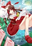  ascot bow brown_hair detached_sleeves hair_bow hair_tubes hakurei_reimu magic_circle ofuda red_eyes solo toufukin touhou 