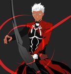  ao_(sodalite) archer bow_(weapon) command_spell dark_skin dark_skinned_male fate/stay_night fate_(series) flat_color male_focus solo weapon white_hair 