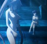 2girls blue_hair blush breasts brown_hair high_school_dxd highres large_breasts long_hair multiple_girls nipples nude purple_eyes shidou_irina sitting standing stitched twintails water xenovia_(high_school_dxd) yellow_eyes 