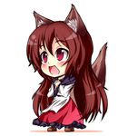  :d animal_ears blush boots brown_hair chibi dress hands_clasped hyoumon_(saihokutan) imaizumi_kagerou layered_dress long_hair no_pupils open_mouth own_hands_together red_eyes smile solo tail touhou very_long_hair wolf_ears wolf_tail 