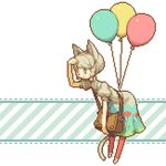  1girl balloon cat_ears cat_tail catgirl grey_hair pixel_art solo tail transparent_background uruchimai 