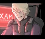  1boy artist_request blonde_hair cockpit freedom_nakai gundam gundam_side_story:_the_blue_destiny highres male_focus nimbus_schterzen pilot_suit solo 